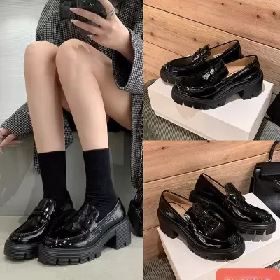 Women's 7cm Height Increase SW Genuine Leather Chunky Heel Loafer Shoes for Commute JK Style · YANYAN China shoe factory