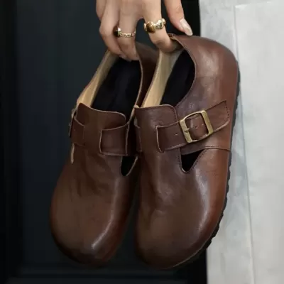 Women's Retro Distressed Full-Cover Birkenstock Shoes, Thick Sole Casual Slip-On Flats · YANYAN China shoe factory