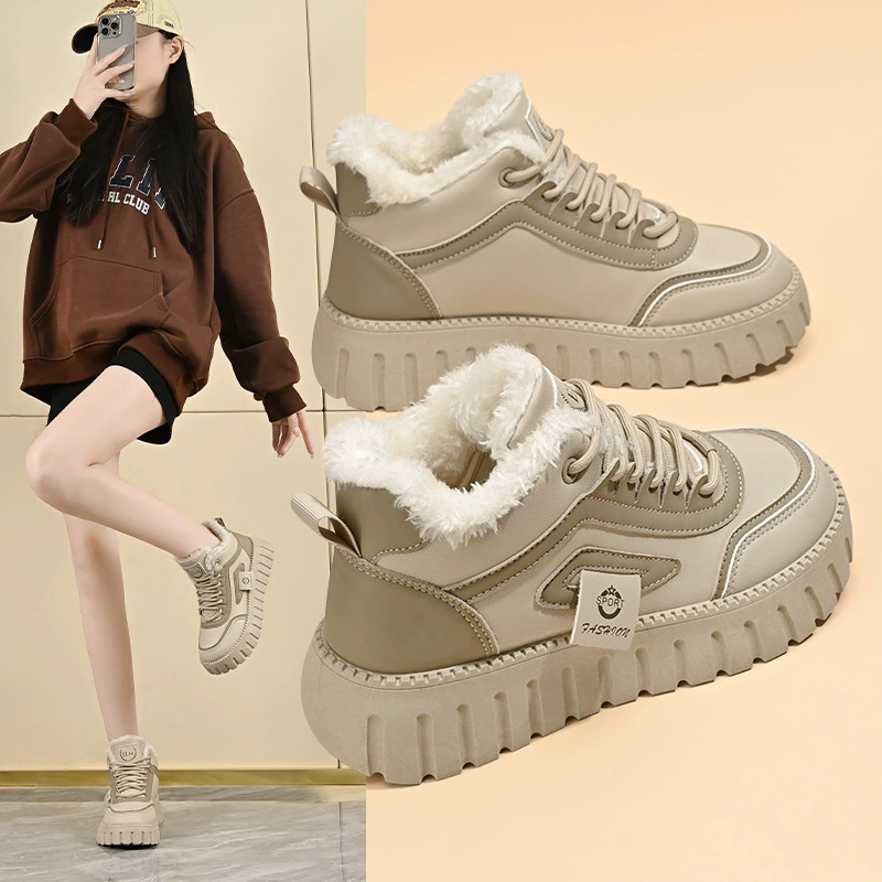 Women's Winter High-Top Shoes with Fleece Lining, Casual Thick Sole Sneakers Model 12261-1