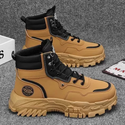 Men's Spring 2026 New High-Top Work Boots Fashion Thick Sole Heightening Outdoor Martin