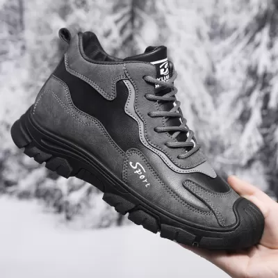 Men's Winter Fur Lined Casual Sneakers, Thick Sole Warm Anti-Slip High Top Boots