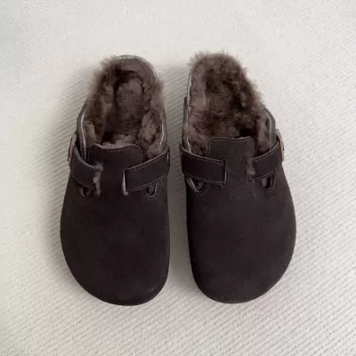 Women's BK New Toe-Cover Fleece Birkenstock Shoes, Winter Thick Sole Cotton Mules
