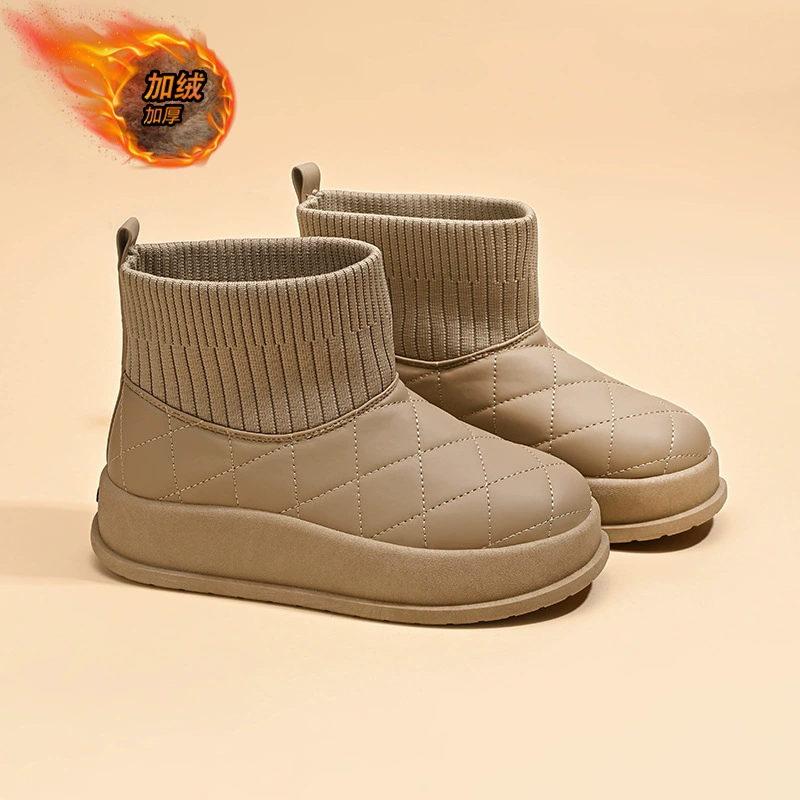 Botas de Neve Femininas Cano Alto Forradas de Pelos Inverno 2025, Sapatos de Algodão Casuais Estilo Coreano MX7801