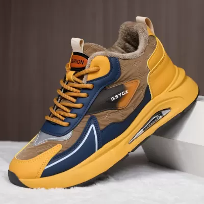 Men's Winter Fur Lined Snow Boots, Thick Warm Anti-Slip Casual Sneakers