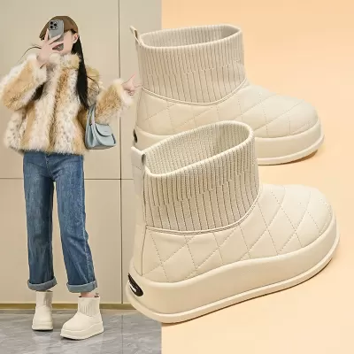 Women's Fleece Lined High-Top Snow Boots Winter 2024, Korean Style Casual Cotton Shoes MX7801 · YANYAN China shoe factory