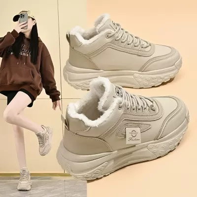 Women's High-Top Dad Shoes Winter 2025, Fleece Lined Thick Sole Casual Sneakers Q039
