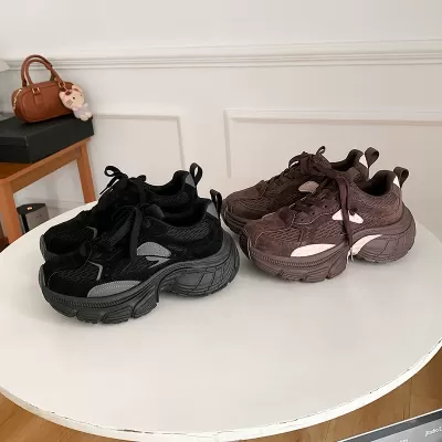 New Women's Sports Color Block Lace-Up Height Increasing Suede Dad Shoes for Fall Winter · YANYAN China shoe factory