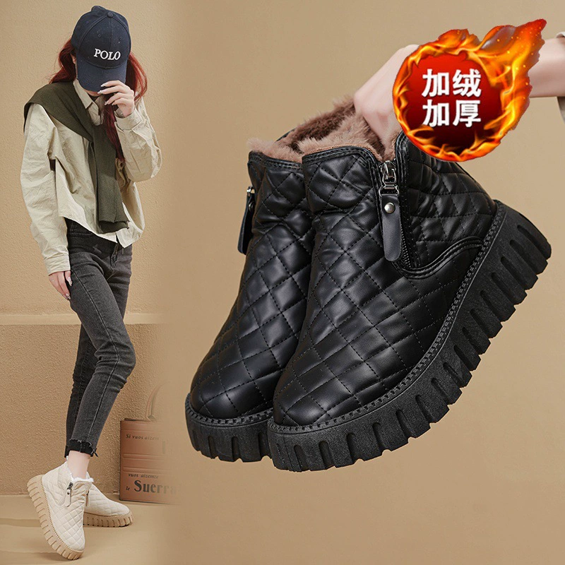 Bottes de neige femme hiver 2025, chaussures en coton cheville courte à semelle épaisse doublure polaire XQ285