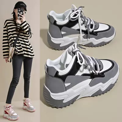 Women's Fall High-Top Breathable Dad Shoes, Korean Style Thick Sole Casual Sneakers · YANYAN China shoe factory