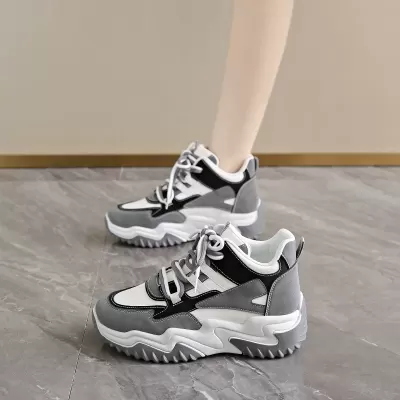 Women's Fall High-Top Breathable Dad Shoes, Korean Style Thick Sole Casual Sneakers · YANYAN China shoe factory