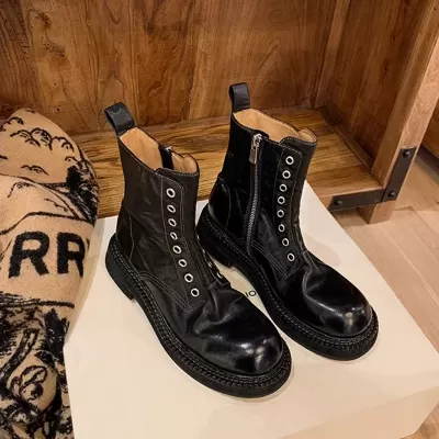 New Women's Washed Horsehide Vintage Thick Sole Eight-Hole Side Zip Motorcycle Martin Short Boots for Fall Winter · YANYAN China shoe factory
