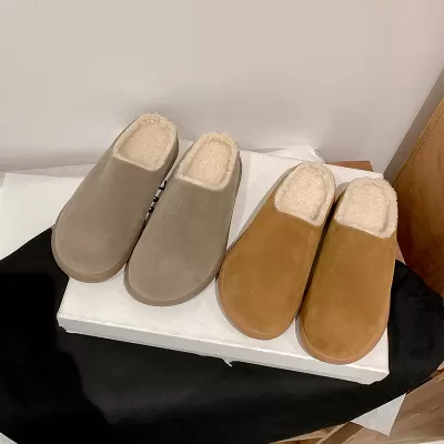 New Women's Lined Fur Slip-On Genuine Leather Mule Snow Boots for Fall Winter Cotton Shoes · YANYAN China shoe factory
