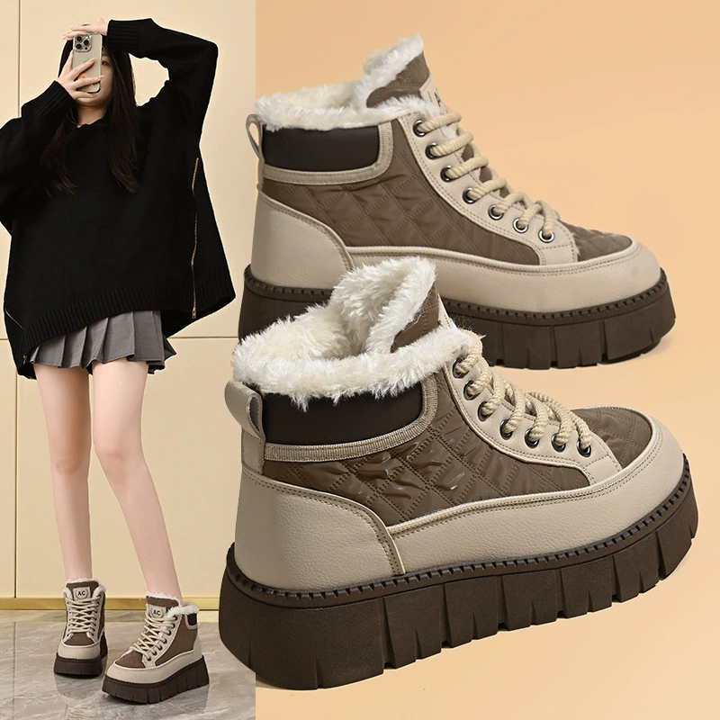 Women's Winter Fleece Lined Snow Boots, Korean Style Thick Sole High-Top Short Boots SH328