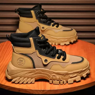 Men's Martin Boots Winter Breathable High-Top British Retro Work Boots Outdoor Desert Yellow