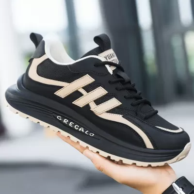 Men's Leather Casual Sneakers, Soft Sole Thick Sole Color Block Dad Shoes Fall/Winter 2024 · YANYAN China shoe factory