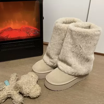 Women's New Fashion Snow Boots 2025, Thick Sole Tube Short Boots Fleece Lined · YANYAN China shoe factory