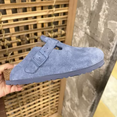 Women's 2025 New Vintage Misty Blue Birkenstock Toe-Cover Sandals, Cork Sole Slip-On