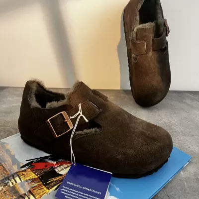 Women's Treasure New Fleece Full-Cover Birkenstock Shoes, Winter Casual Cork Sole