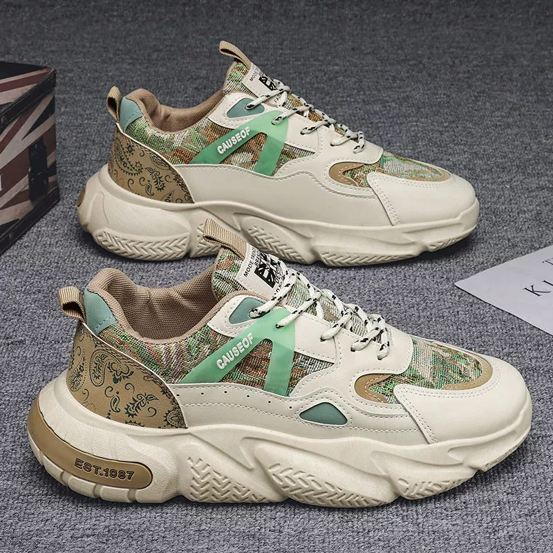 Frühling Herbst Herren Neu Atmungsaktive Schuhe Koreanische Mode Lässig Weiß Dicke Sohle Dad Sneaker