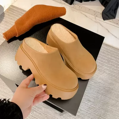 New Winter Plush Lined Thick Sole Slip-On Clog Slippers for Women