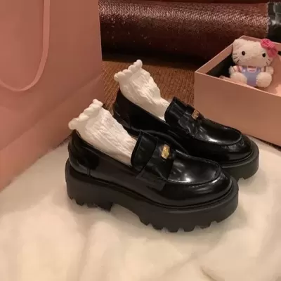 Cowhide Leather Pointed Round Toe Chunky Heel Loafers for Women · YANYAN China shoe factory