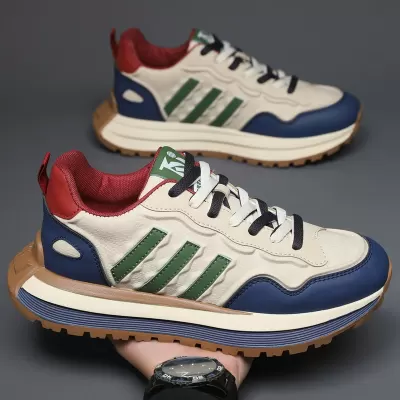 Zapatos de Agilidad de Tres Rayas de Lujo Europeo para Hombre, Suela Gruesa de Cuero Genuino, Zapatos Dad Otoño · YANYAN China shoe factory