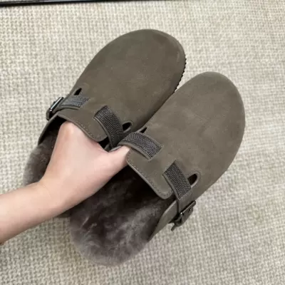 New Fall Winter Fleece Lined Birkenstock Shoes Women 2025 Casual Half Slippers Fluffy