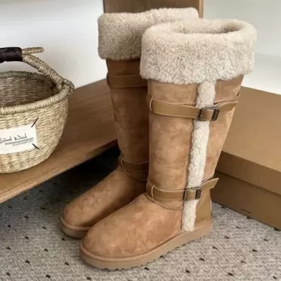 New Fall Winter Fleece Lined Snow Boots Women Genuine Leather Casual Platform Thick Tall Two-Way Cotton Shoes · YANYAN China shoe factory