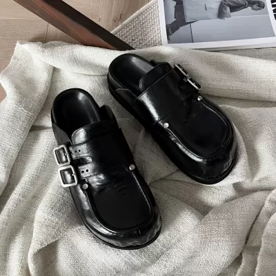 New Fall Winter Thick Sole Birkenstock Shoes Women Vintage Half Slippers Lazy Shoes