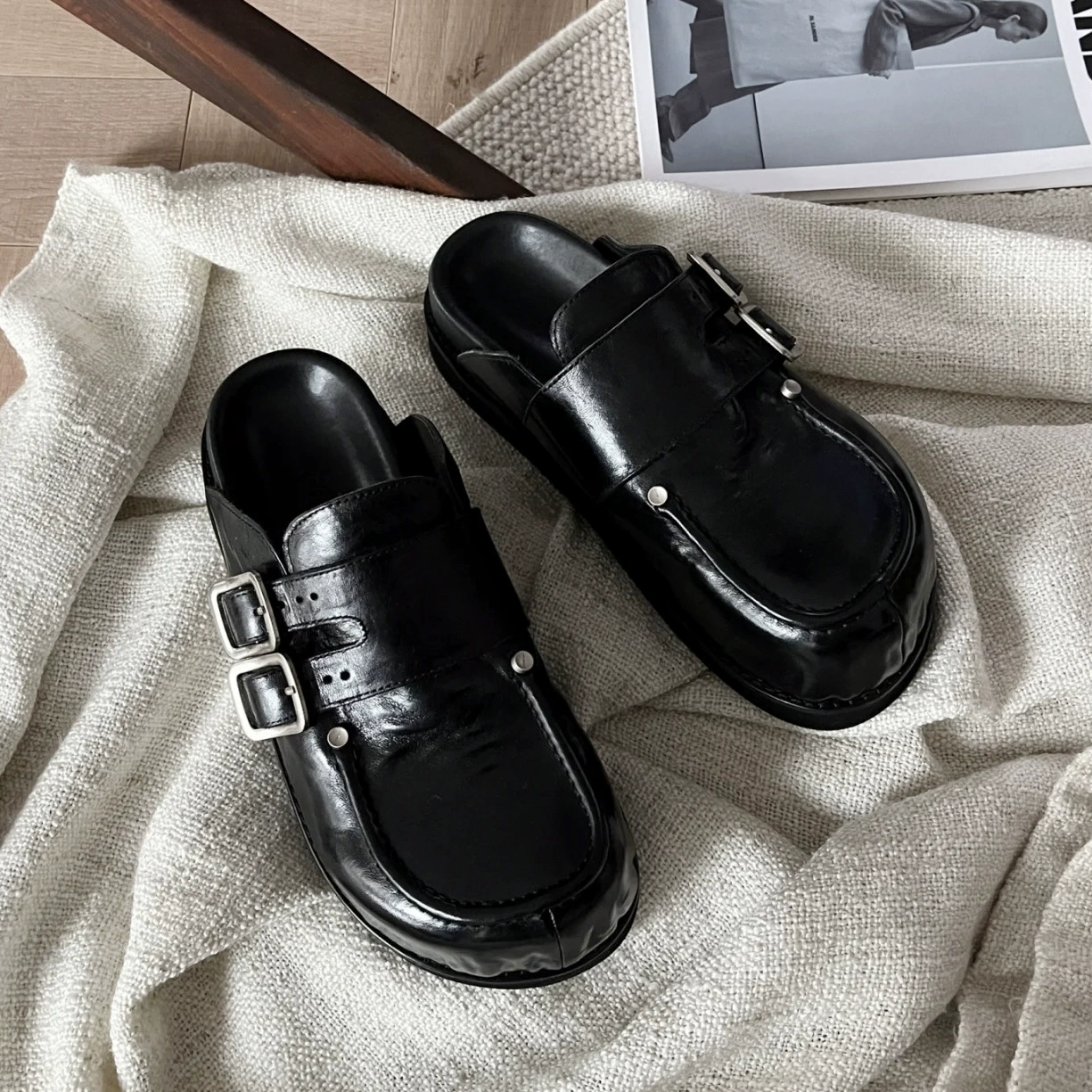 New Fall Winter Thick Sole Birkenstock Shoes Women Vintage Half Slippers Lazy Shoes