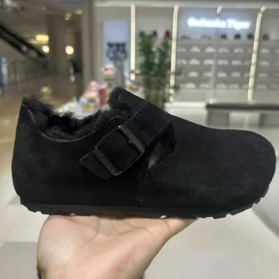 Fleece Lined Full Wrap Birkenstock Shoes Women Fall Winter Thick Black Warm Lazy Fluffy Cotton Slippers