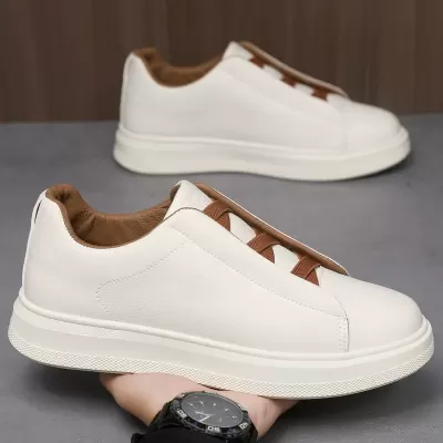 Men's Large Size 46 Low Top Casual Board Shoes, Leather Soft Sole Breathable White Shoes · YANYAN China shoe factory