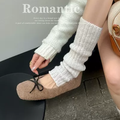 New Winter Fashion Bow Wool Lined Ballet Flat Shoes for Women