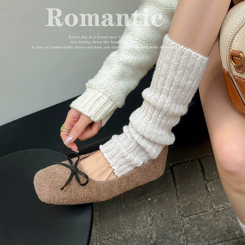 New Winter Fashion Bow Wool Lined Ballet Flat Shoes for Women
