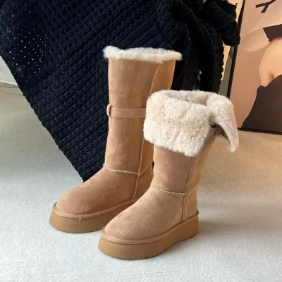 Casual Outdoor Thick Sole Fleece Lined Snow Boots Women Fall Winter Round Toe Heightened Suede Two-Way Fluffy Boots · YANYAN China shoe factory