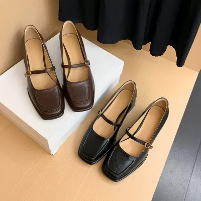 New Spring French Square Toe Mary Jane Loafers for Women Office