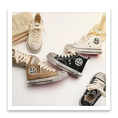 XSHX Kids Canvas Skate Shoes, Unisex, Spring, High Top, Side Zipper, Dirty Style