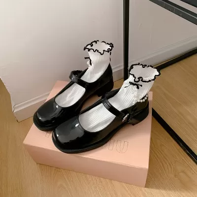 Spring Japanese Round Toe Chunky Heel Buckle Mary Jane Loafers
