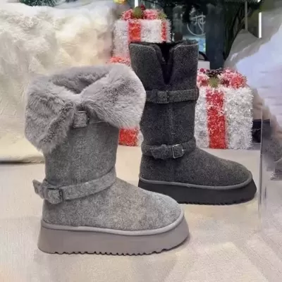 Fleece Lined Thick Snow Boots Women Winter New Northeast Thick Sole Outdoor Long Fluffy Boots Anti-Slip Light