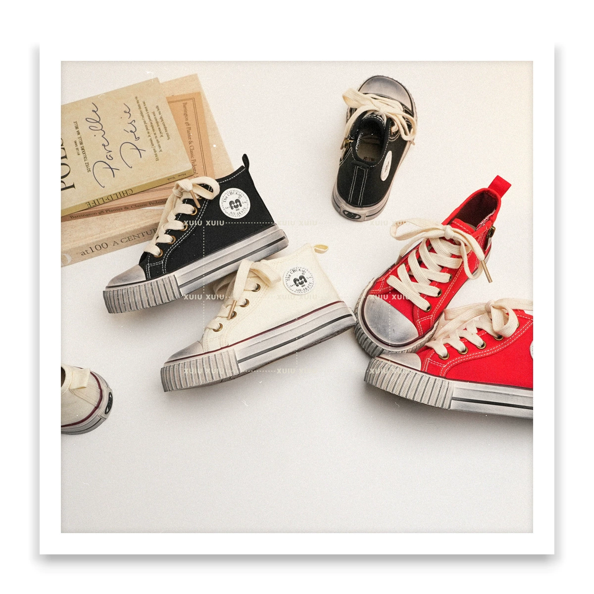 XSHX Kids High Top Canvas Shoes, Unisex, Spring, Side Zipper, Dirty Style, Wenzhou Shoes