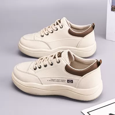 Women's Spring Fall 2025 Leather White Shoes, Korean Style Comfort Running Sneakers Q820 · YANYAN China shoe factory