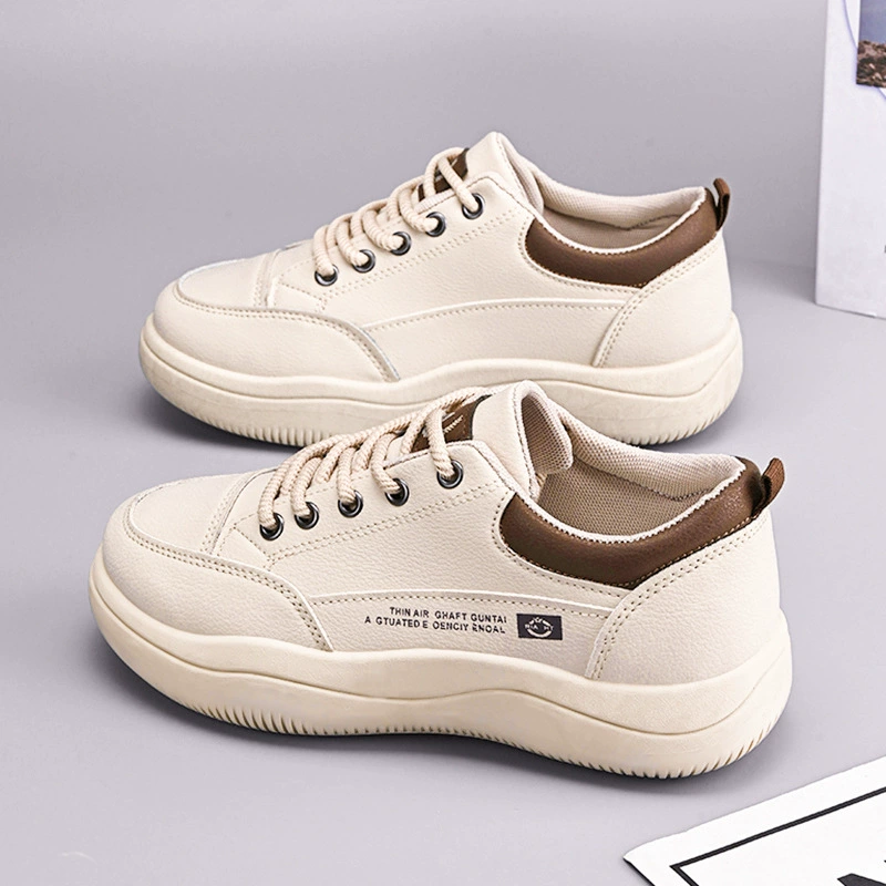 Women's Spring Fall 2025 Leather White Shoes, Korean Style Comfort Running Sneakers Q820