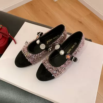 Chanel Style Tweed Emblem Mary Jane Shoes for Women Wedding Flat · YANYAN China shoe factory