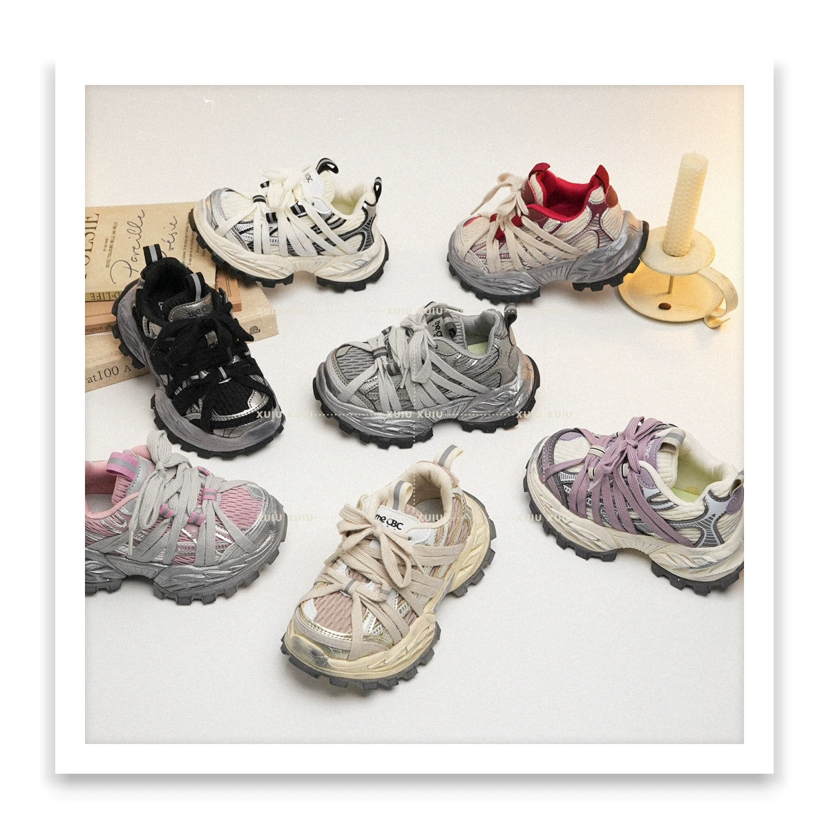 XSHX Kids Retro Dad Sneakers, Unisex, Spring Autumn, Mesh, Wenzhou Shoes