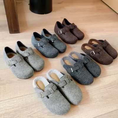 New Fall Winter Warm Plush Lined Half Slippers Thick Sole for Women
