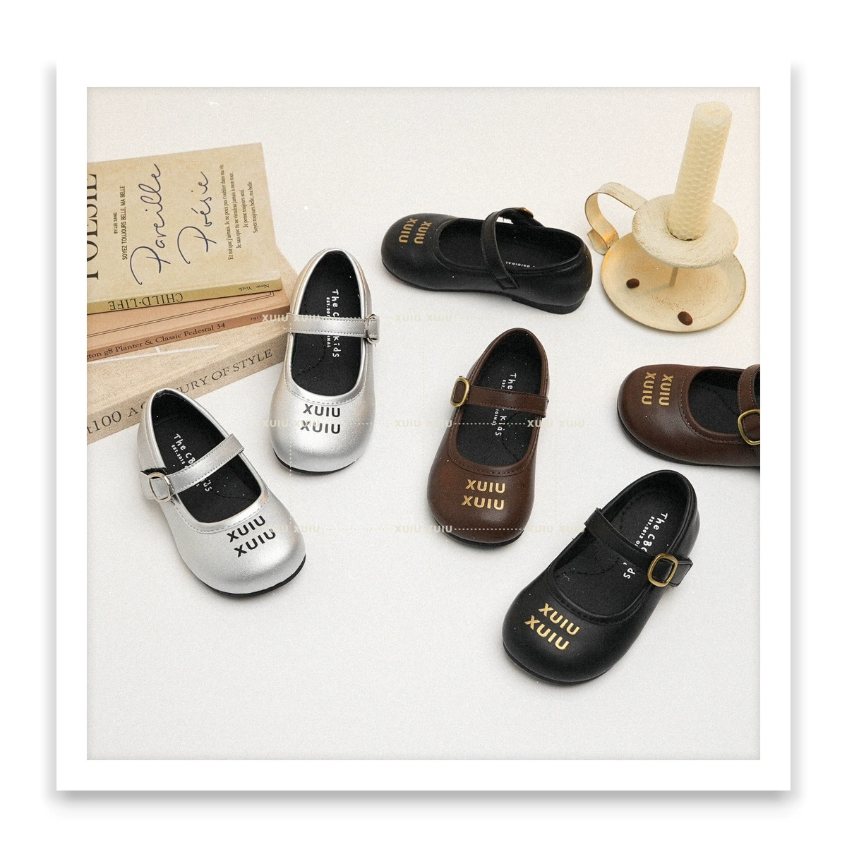 XSHX Miu Miu Style Retro Round Toe Leather Shoes for Girls Spring Autumn