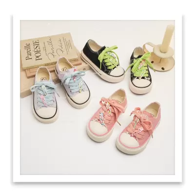 XSHX Hairpin Sweet Kids Canvas Low-Top Shoes with Hook and Loop for Girls Spring