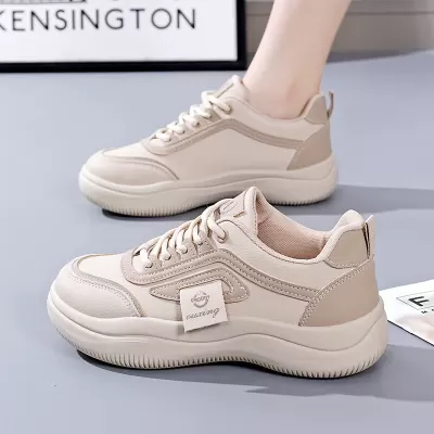 Women's Spring 2025 Breathable White Shoes, Korean Style Thick Sole Casual Sneakers · YANYAN China shoe factory