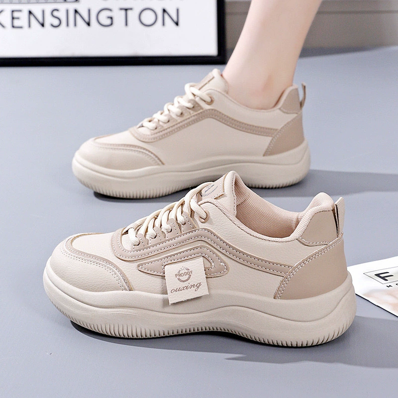 Women's Spring 2025 Breathable White Shoes, Korean Style Thick Sole Casual Sneakers