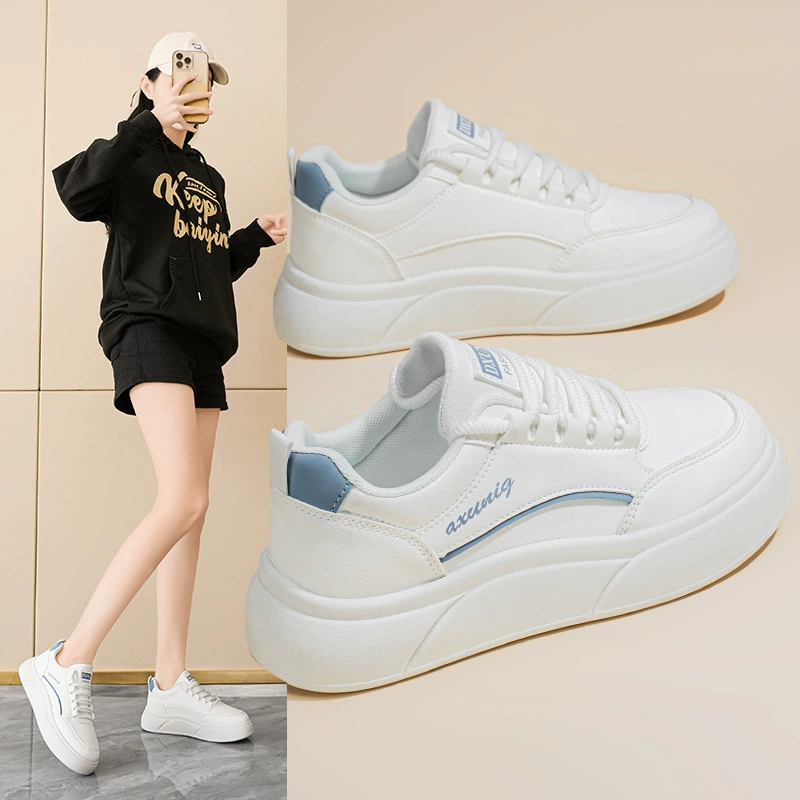 Women's Spring 2025 White Shoes, Korean Style Thick Sole Casual Sneakers SH506